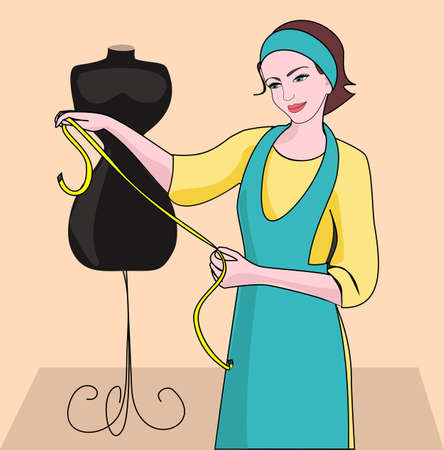 Woman seamstress and dressmaker to try tailoring model and clothing.のイラスト素材