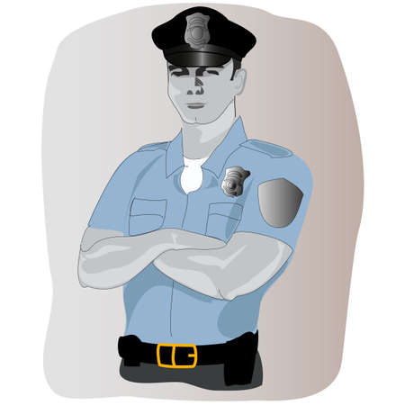 Policeman in uniform on gray background, vector illustration. Profession, occupation.のイラスト素材