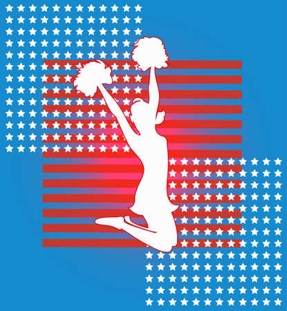 Girl with pompoms jumping on striped backgroundのイラスト素材