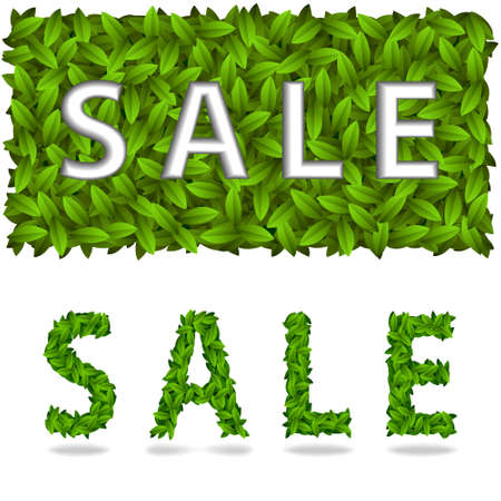 Plaque with the inscription sale of green leaves on the theme of spring.のイラスト素材