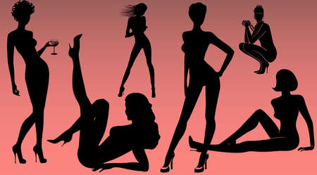 Collection of women's black silhouettesのイラスト素材