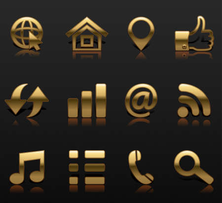 Set of icons in gold style for web design.のイラスト素材
