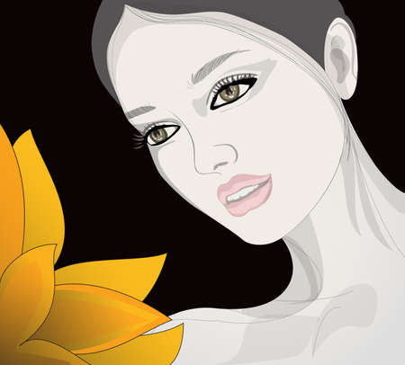 Young woman looking at a flowerのイラスト素材