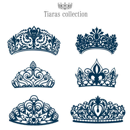 Isolated collection silhouettes tiaras and crownsのイラスト素材