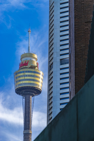 Sydney Tower is one of the oldest highrise buildings in Sydney cityscape at daytime.のeditorial素材
