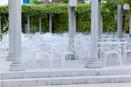 restaurant tables in the open air. outdoors