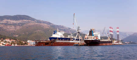 seaport on which mooring there are cargo ships. Montenegroの写真素材