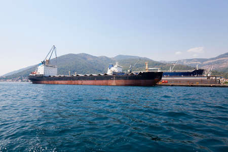 seaport on which mooring there are cargo ships. Montenegroの写真素材