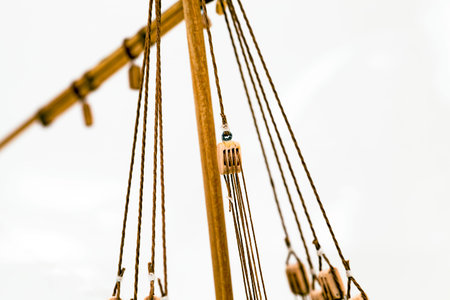 the details of model of the ship made manually of a tree. 