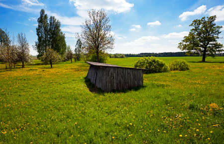 the old wooden shed located on the farm. springの写真素材