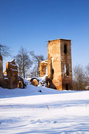the ruins of the fortress, located in the village of Golshany, Belarusの写真素材
