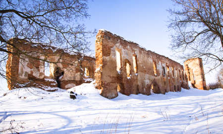 the ruins of the fortress, located in the village of Golshany, Belarusの写真素材