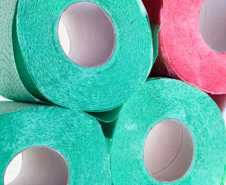 Red and green toilet paper. close upの写真素材