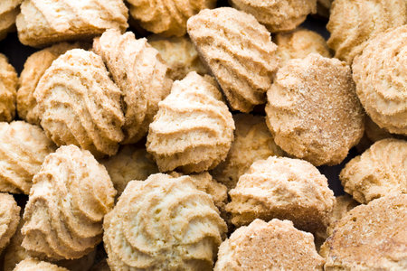 Yellow shortbread cookies, photographed in close-up