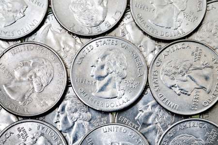 American coins, photographed in close-upの写真素材
