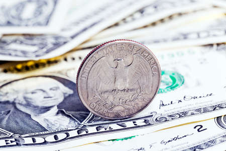 the American coin, standing on the edge of American moneyの写真素材