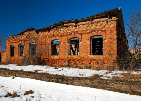 photographed the ruins of an old building located in Belarusの写真素材