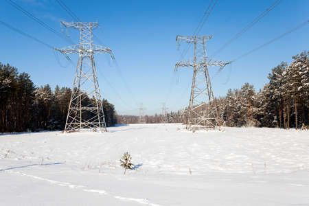 Power tower in the winter . close upの写真素材