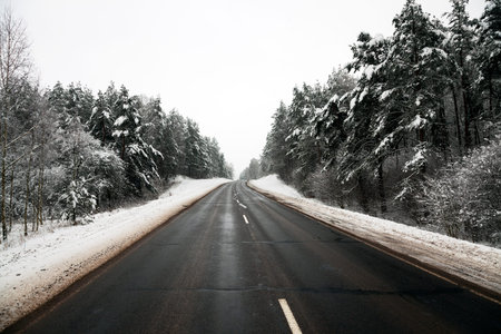 a small road in the winter season. winter. track.の写真素材