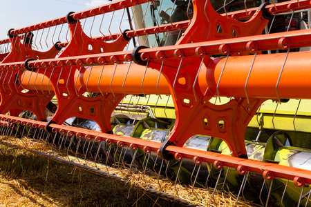 photographed close-up ply combine harvester. harvester after harvestingの写真素材