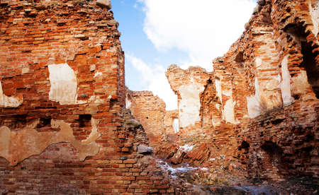the ruins of an ancient fortress, located in the village of Golshany, Belarus. winterの写真素材