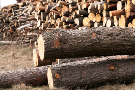 photographed close up harvested for wood processing. forest. Spring