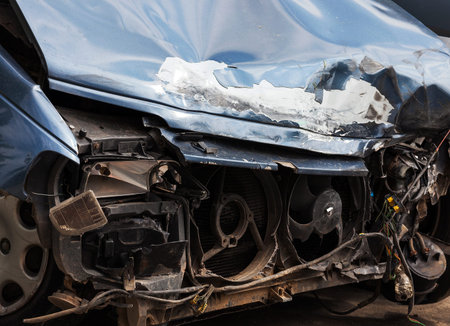 photographed close-up of the car after the accident on the road.