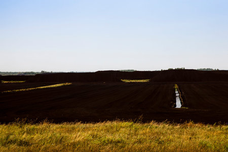 photo of the field, which is collected peat, autumn seasonの写真素材