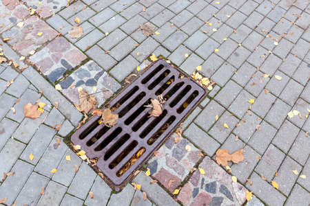 photographed close-up paving slabs for pedestrian roadの写真素材