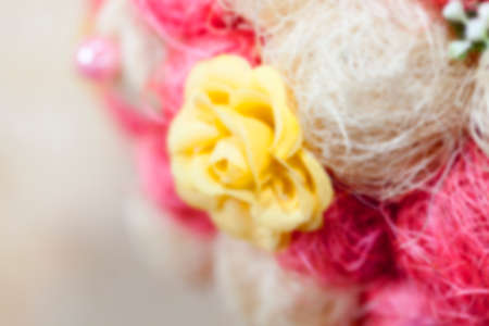 photographed close-up of an artificial tree made of sisal, defocusedの写真素材