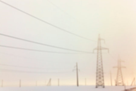 photographed close up, high voltage electric poles, out of focus