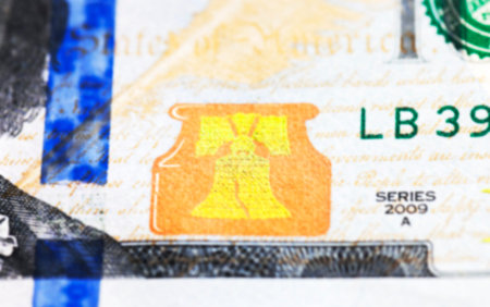 photographed close-up of American paper money worth one hundred dollars, the new American bill,...