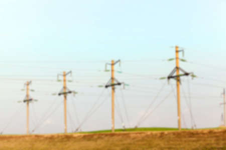 photographed close up, high voltage electric poles, out of focusの写真素材