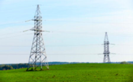 photographed close up, high voltage electric poles, out of focusの写真素材