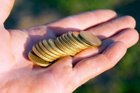 photographed close-up coins of the European Union - the euro. Little depth of field