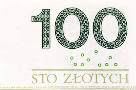 photographed close-up new Polish paper money. Banknotes hundred zlotyの写真素材