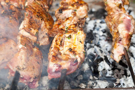 skewers of meat, close-upの写真素材
