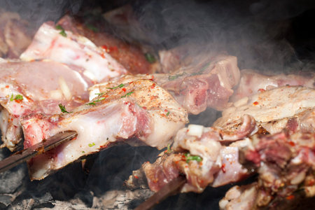 meat in the grill