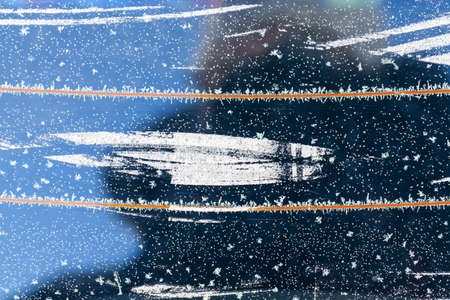 a close-up photo of a frost on the rear window of a car. Small depth of fieldの写真素材