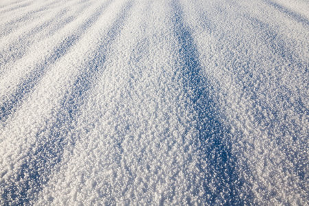 clean surface of snow in winter. photo close-up with discernible crystals of snow and ice. view at...