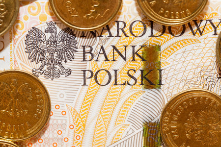 photographed close-up Polish money - zloty, banknotes and coins