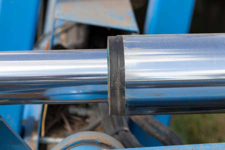 pneumatic element of the plow for plowing the agricultural field and tillage, dirty on the plow partsの写真素材