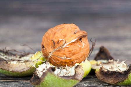 Former walnuts lying on a blackboard, foods ready to eat