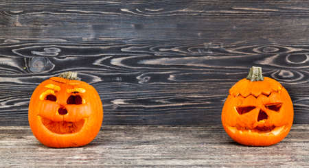 2 old wrinkled and began to rot pumpkin prepared to participate in Halloweenの写真素材