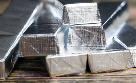 silver foil color in which small-sized chocolate is packed, the packaging is closed and you can not see what kind of chocolate there isの写真素材