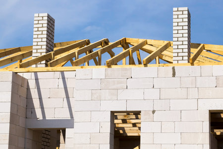 construction of a modern residential building for people living, unfinished under construction...