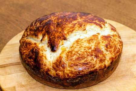 food products in the form of bread made from flour, fresh and soft bread with a crisp crust and...