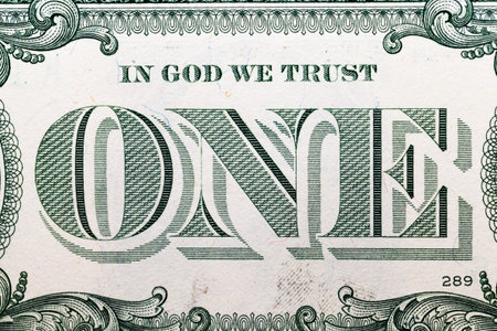 close-up details of American dollars, one dollar face value, genuine money
