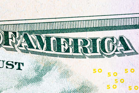 fifty american dollar paper note details, close-up of real american currencyの写真素材