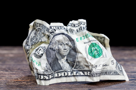 close-up of a detail of American dollars with a portrait of the President, the face value of an old...